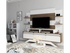 Meuble tv et étagère murale robina bois foncé et blanc