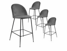 Meyrin - lot de 4 chaises hautes velours gris et pieds métal noir