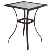 Outsunny Table de bistrot résine tressée table carré plateau verre trempé trou pour parasol inclus acier 72 x 72 x 94 cm brun