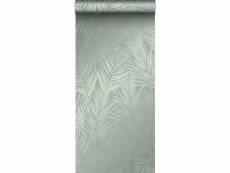 Papier peint feuilles de palmier vert grisé - 347709