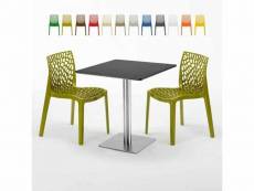 Table carrée noire 70x70 avec 2 chaises colorées