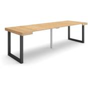 Table console extensible, Console meuble, 260, Pour 12 personnes, Pieds bois massif, Style moderne, Chêne - Skraut Home