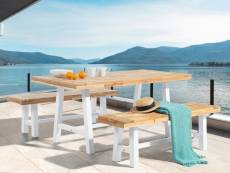 Table et 2 bancs de jardin en bois - blanc scania 38052