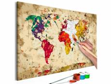 Tableau à peindre soi-même peinture par numéros motif carte du monde (taches colorée) 60x40 cm tpn110036