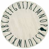 Thedecofactory - cotton alpha - Tapis enfant coton imprimé alphabet et chat diam.90 - Beige