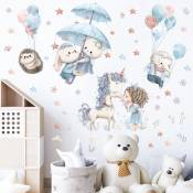 Xinuy - 3 ballons Licorne fille stickers Chambre d'enfant dessin animé éléphant stickers muraux animaux