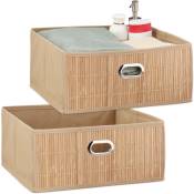 2x paniers de rangement en bambou, corbeille de salle de bain carrée, boîte plate, 14 x 31 x 31 cm, pliante, nature