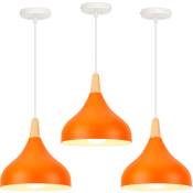 3× Lustre Suspension Moderne Style Scandinave Forme de Goutte Plafonnier E27 Métal Bois Lampe Suspension pour Chambre Couleur 0range - Couleur Orange