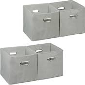 4x boîtes de rangement, sans couvercle, avec poignée, pliable, panier en tissu carré, 30 cm, à poser sur étagère, gris