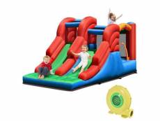 Aire de jeux gonflable enfants avec double toboggan mur d'escalade et trampoline piquets kit de réparation avec soufflerie 480w