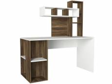 Bureau avec étagère intégré cicero bois bois foncé et blanc