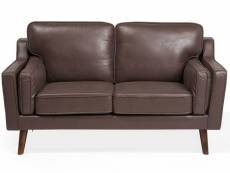 Canapé 2 places en polyester imitation cuir marron