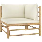 Canapé d'angle de jardin avec coussins blanc crème Bambou