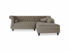 Canapé d'angle droit empire velours taupe style chesterfield
