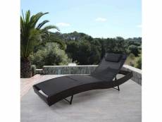 Chaise longue savannah, polyrotin, bain de soleil ~ marron chiné, enveloppe noir