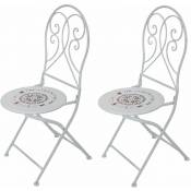 Chaises de balcon pliantes lot de 2 chaises pliantes de jardin chaise de jardin blanche en métal vintage, avec empreinte boussole, blanc fer, LxHxP