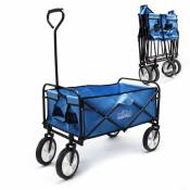Chariot de transport pliable Bleu 80x46cm Poignée Tout terrain Diable Jardin Plage