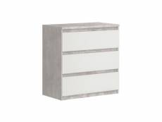Commode 3 tiroirs blanc et décor béton gris clair