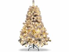 Costway arbre de noël floqué 137 cm avec 295 pointes de branches en pvc 150 lumières led, arbre de décoration artificiel pour noël, arbre de fête ouvr