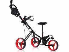 Costway chariot de golf, voiturettes à pousser à 3 roues, avec poignée réglable, tableau de bord, porte-gobelet, porte-parasol, frein au pied, roues a