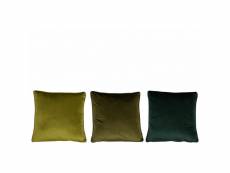 Coussin carre velours polyester vert assortiment de 3 - l 45 x l 45 x h 4 cm