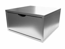 Cube de rangement bois 50x50 cm + tiroir gris aluminium