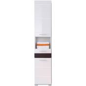 Ebuy24 - MezzoBad Armoire de toilette haute avec 2 portes, 1 tiroir, 1 compartiment ouvert, blanc, blanc brillant, imitation chêne foncé Melinga.