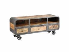 Edwin - meuble tv 3 tiroirs acier et bois massif