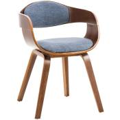 Ensemble de 2 chaises en bois foncé et tissu de design moderne arrondi dans différentes couleurs colore : Noix / bleu