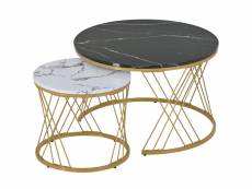 Ensemble de 2 table basse gigogne moderne en placage de marbre rondes cadre de couleur dorée