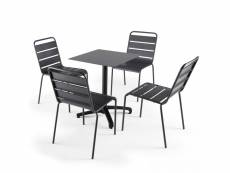 Ensemble table de jardin stratifié ardoise foncé et 4 chaises gris