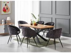 Eva - table à manger rectangulaire 4 à 6 personnes décor chêne + 6 chaises en velours noires - style contemporain