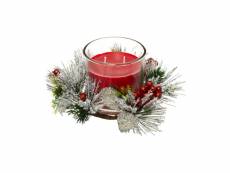 Feeric christmas - bougie rouge parfumée centre de table pot en verre avec déco feuillage 210 g