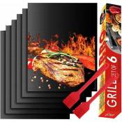 Fei Yu - Feuille Teflon,BBQ Grill Mat Antiadhésif, Set de 6 Tapis Cuisson Barbecue 40x33 cm, Feuilles de Cuisson Réutilisable et Résistant à La