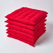 Homescapes - Lot de 6 Galette de Chaise Capitonnéee 40 x 40 cm Rouge - Rouge