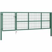 Inlife - Portail de clôture de jardin avec poteaux 350x100 cm Acier Vert