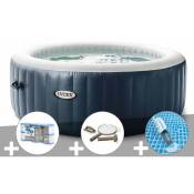 Intex - Kit spa gonflable PureSpa Blue Navy rond Bulles 6 places + 6 filtres + Kit d'entretien + Aspirateur