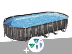 Kit piscine tubulaire ovale Bestway Power Steel décor bois 7,32 x 3,66 x 1,22 m + Kit de traitement au chlore