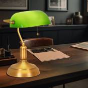Lampe de bureau lampe de banquier lampe de table laiton ancien verre lampe de lecture verte, abat-jour pivotant, interrupteur à tirette, 1x douille
