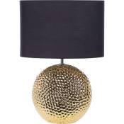 Lampe de Table avec Pied Doré en Céramique Forme Boule et Abat-Jour Noir en Polyester Nasva - Noir