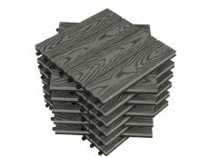 Lot de 11 dalles de terrasse en composite bois-plastique.1 m².30x30 cm.gris clair