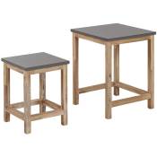 Lot de 2 tables en fibre-ciment gris et bois clair