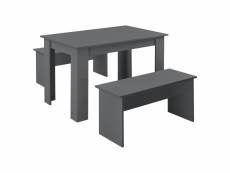Lot de table et 2 bancs design ensemble de meubles de salle à manger stylé pour 4 personnes panneau de particules mélaminé 110 x 70 x 73 cm gris [en.c
