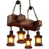 Lustre à 4 lumières en bois, E27, vintage, industriel, décoration pour cuisine, bar, salon