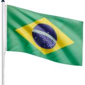 Mât de drapeau télescopique en aluminium, 6,50 m, réglable en hauteur sur 5 positions, 30 drapeaux au choix, set complet avec douille de sol, Brésil