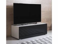 Meuble tv 1 porte | 100 x 32 x 40cm | blanc et noir finition brillante | suspendu ou sur pieds | modèle luke h1 TVSD031WHBLP-1BOX