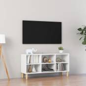 Meuble TV avec pieds en bois massif Blanc 103,5x30x50