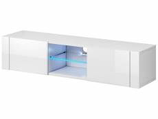 Meuble tv design avec éclairage led bleu, coloris blanc mat / blanc brillant - l.140 x p.36 x h.40 cm -pegane-