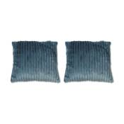 Meubletmoi - Lot de 2 coussins bleus texturés velours