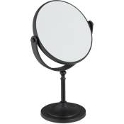 Miroir cosmétique grossissant 2x, sur pied, deux faces, pivotant à 360°, rond, HxLxP 27,5 x 18 x 10,5 cm, noir - Relaxdays